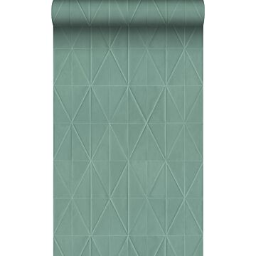 Öko-Strukturtapete Origami-Muster Graugrün